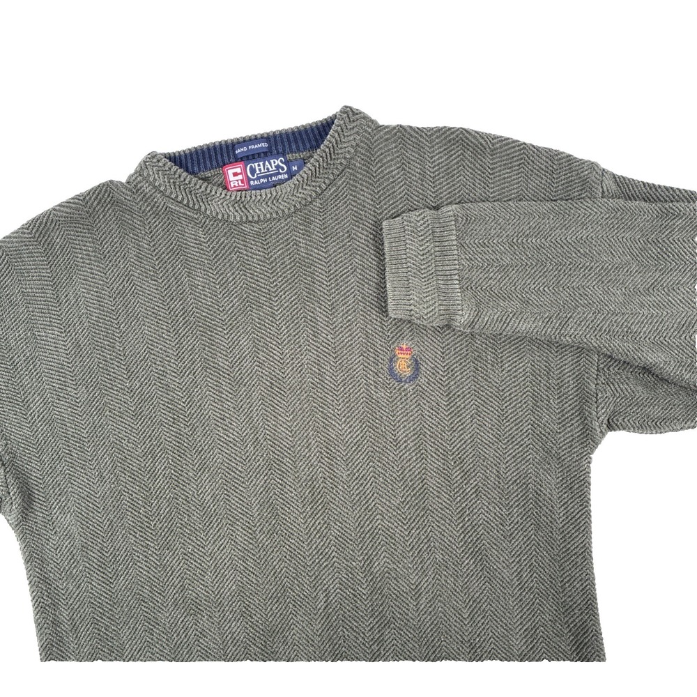Vintage Chaps Ralph Lauren Hand Framed Knit Sweater Size Medium Olive Cotton